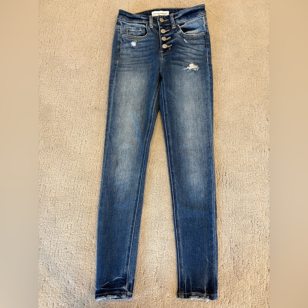 Flying Monkey Medium Wash Distressed Skinny Jeans High Waisted Size 24 Juniors